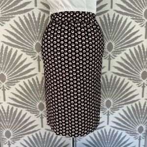 J.Crew Floral Midi Skirt Black Pink Flower Print High Waist Lined XXS Pockets